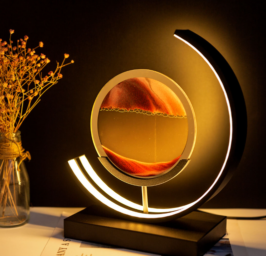 L’Équilibre Infini – Lampe d'Art Sablier en Verre et Métal