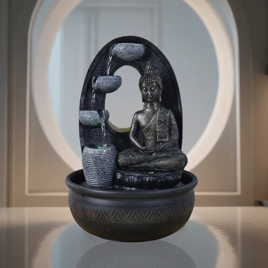 Fontaine d'Intérieur "Harmonie" – Statue Bouddha Zen et Éclairage LED
