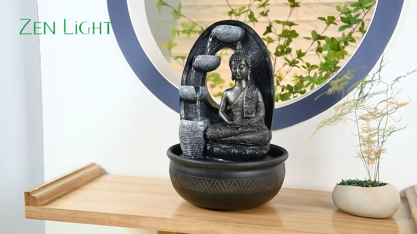 Fontaine d'Intérieur "Harmonie" – Statue Bouddha Zen et Éclairage LED